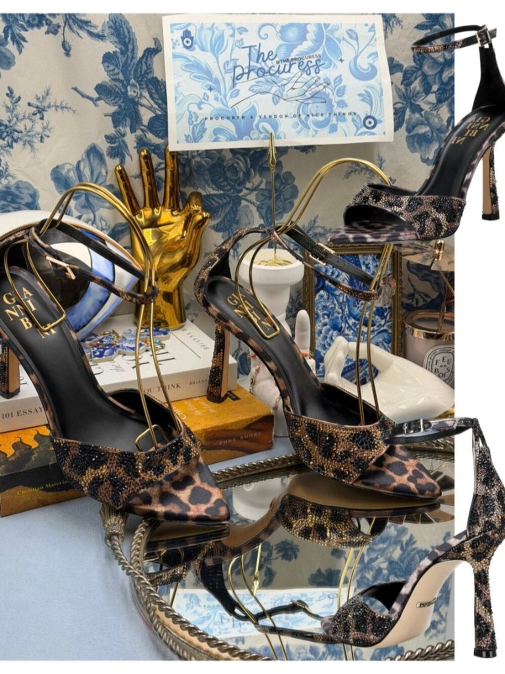 🆕 GIANNI BINI 🧿 NWOB GradyTwo Leopard Rhinestone Stiletto Strap Sandals, Sz 8M